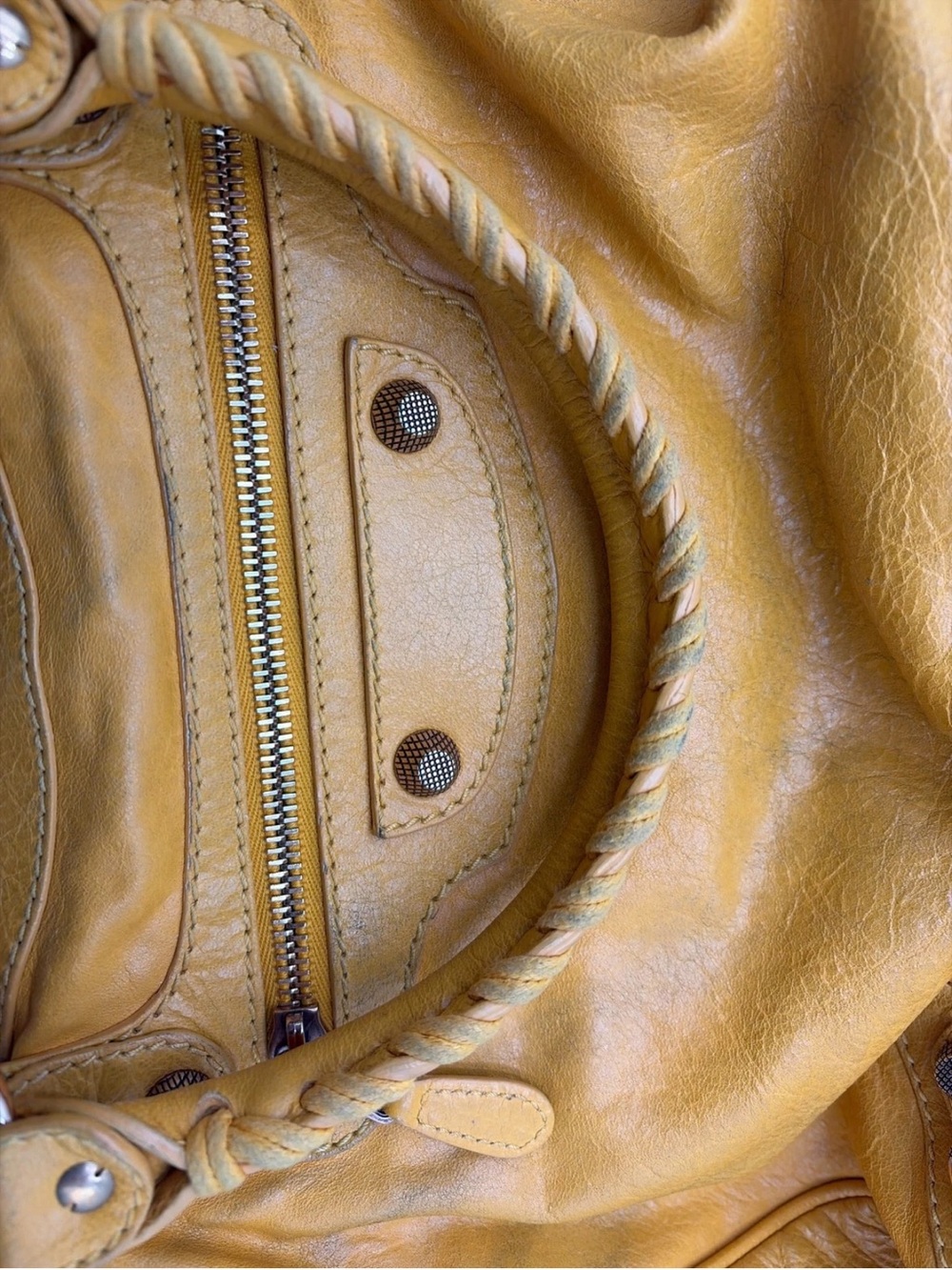 Balenciaga Yellow Leather Shoulder Tote with Zip Pocket - Picture 7 of 12